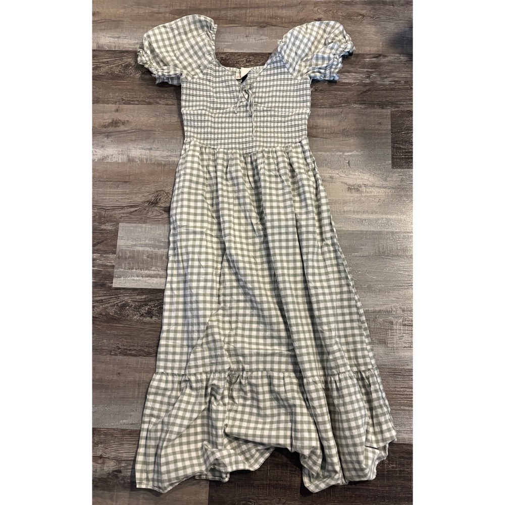 Universal Thread Sage Green Gingham Smocked Puff Sleeve Midi Dress Womens Medium